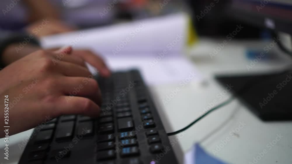 Children's gamer's Hands on keyboard playing online e-sport gaming, Activity for new generation child always use time for video game that is either partially played through internet, computer network
