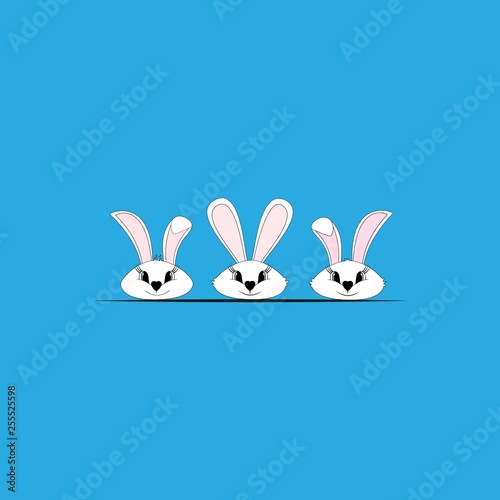 Rabbit head set on blue background. Modern stylish abstract sign. Symbol nature, love, life, spring, easter. Colorful template for prints, banner, card, label, etc. Symbol design. Vector illustration © ya_nataliia