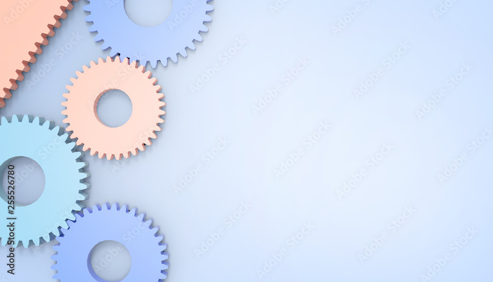 Abstract techno Engine gear wheels Toy, industrial and business Concept on pastel blue background for copy space - 3d rendering Abstract techno Engine gear wheels Toy, industrial and business Concept on pastel blue background for copy space - 3d rendering