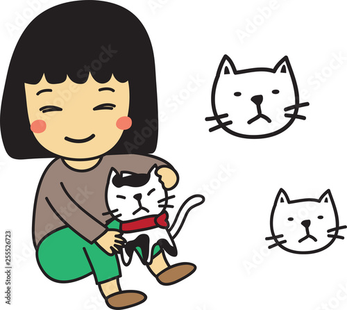 little girl and her cat