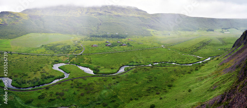 Panoramic view of Haukadalur Vally from Laudarfjall hill in Southwestern Iceland photo