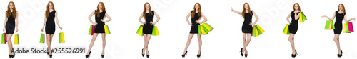 Young woman wth bags in shopaholic concept 