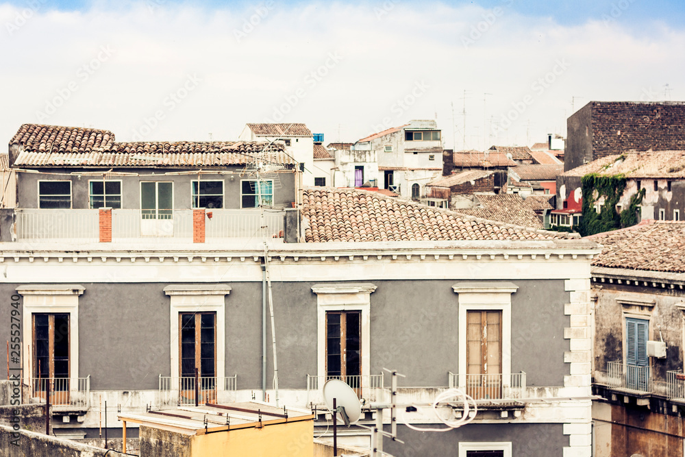 Catania rooftops, aerial cityscape, travel to Sicily, Italyю