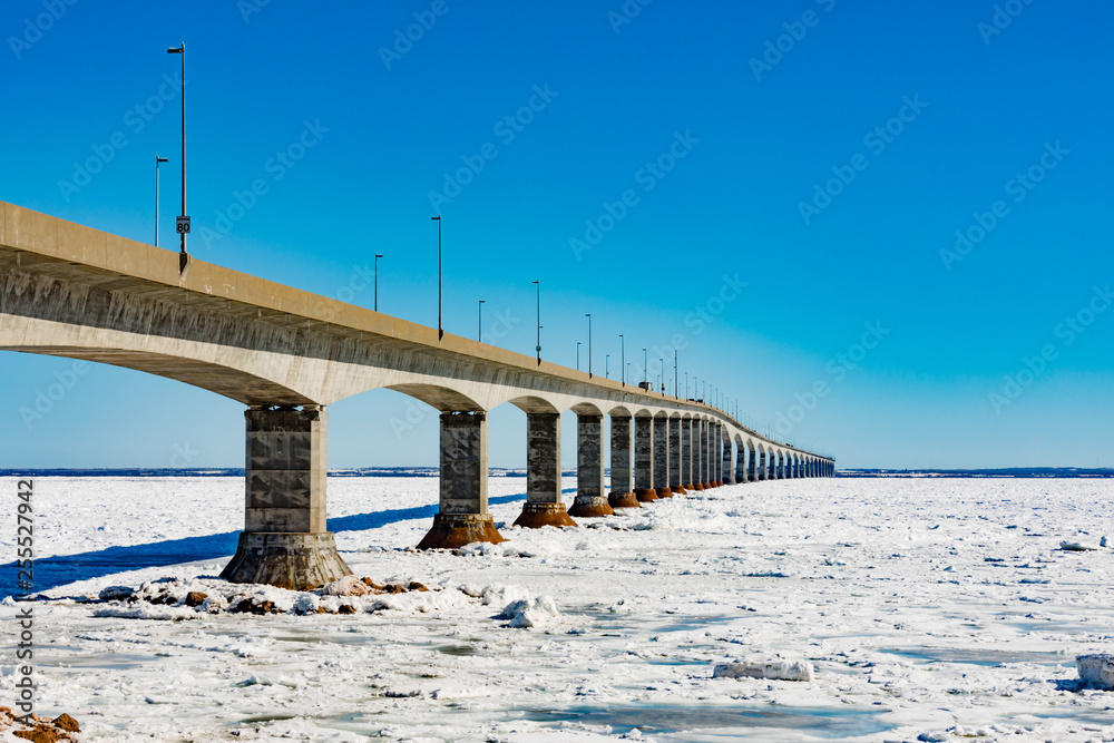 Confederation Bridge over sea ice to PEI Canada