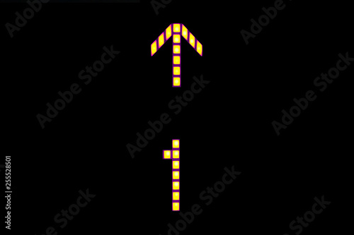  Elevator screen.Up arrow and number one.Black background.Concept of movement upwards, achievements, desire to be first, victory,sign of financial success.