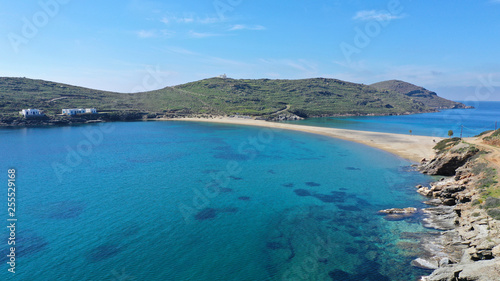 Aerial drone bird's eye view of tropical exotic mediterranean bay with turquoise sea © aerial-drone
