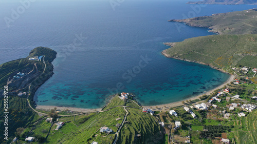 Schilderij op canvas Aerial drone photo of famous and picturesque turquoise double beach of Flabouria