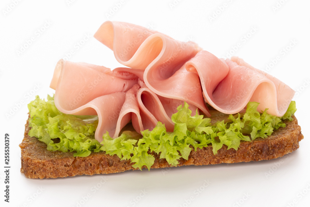 Sandwich with pork ham on white background. Sandwich with pork ham on white background.