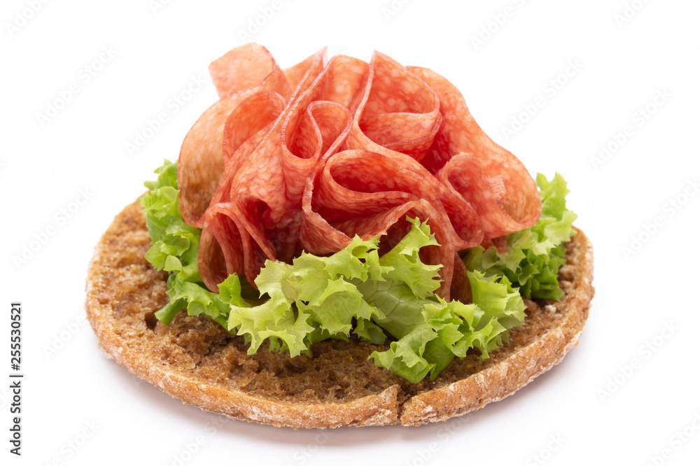 Sandwich with ham sausage on white background. Sandwich with ham sausage on white background.