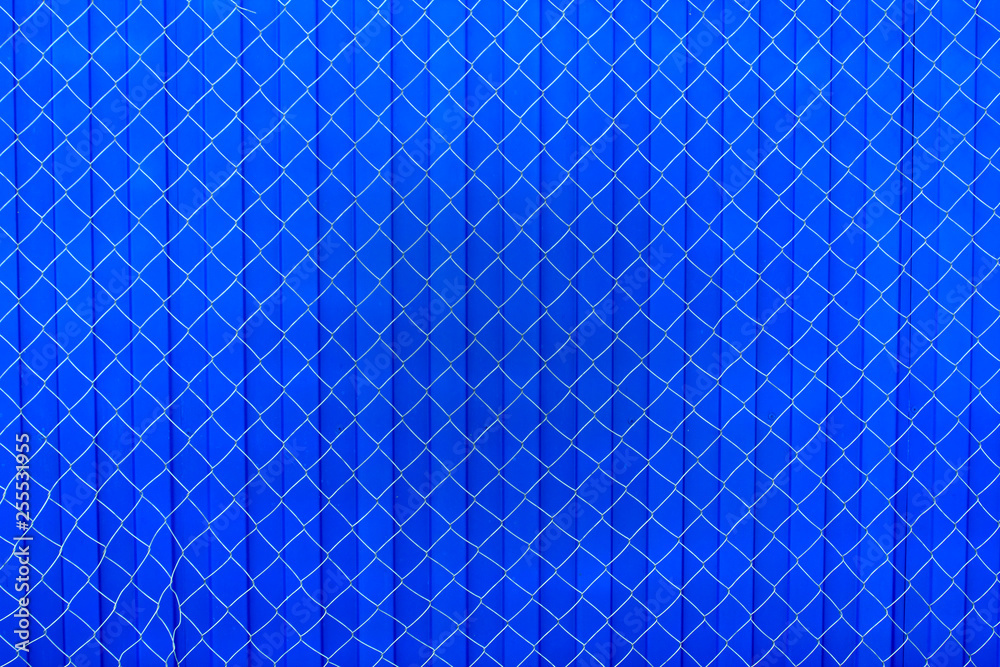 Blue metal fence with steel mesh Blue metal fence with steel mesh