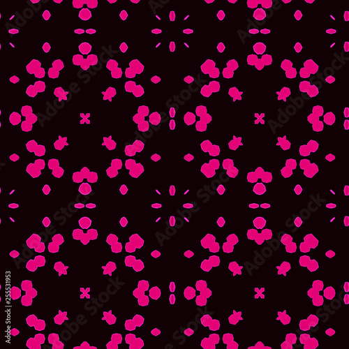 Abstract seamless pattern (tiling). Purple ornaments on a black background. Vector Pattern Backdrop. Sticky pattern ribbons.
