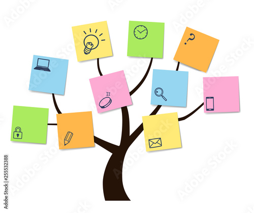Tree and sticky note and icon