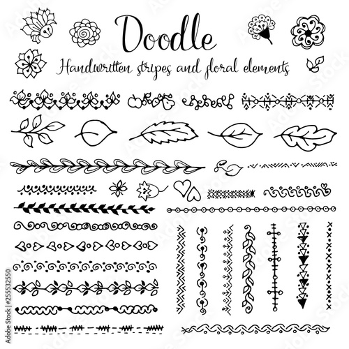 Doodle. Handwritten stripes and floral elements