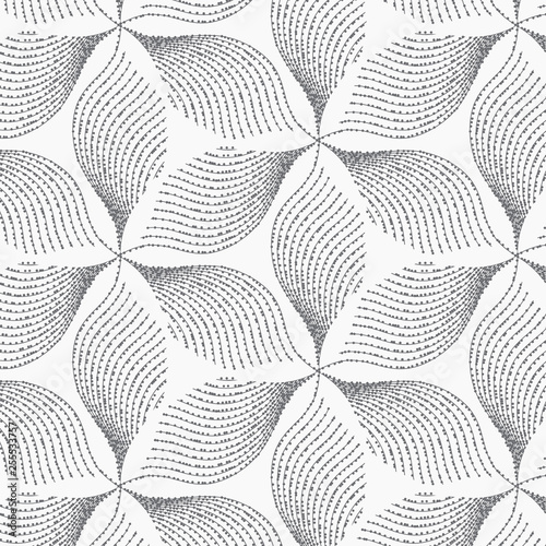 Vector pattern, repeating abstract petals of flower decorated with small dot circles on hexagon shape. Graphic clean for fabric, wallpaper, printing. Patter is on swatches panel.