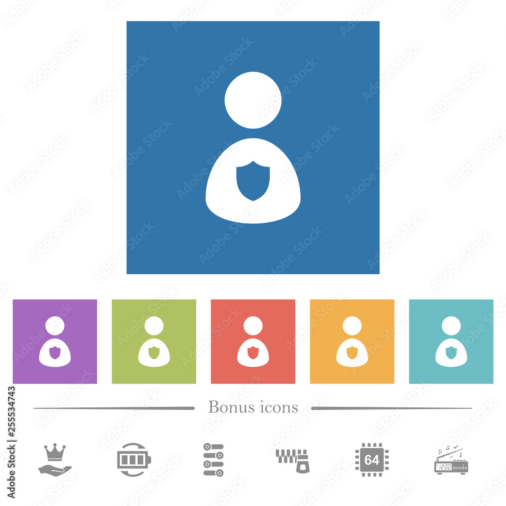 Security guard flat white icons in square backgrounds Security guard flat white icons in square backgrounds