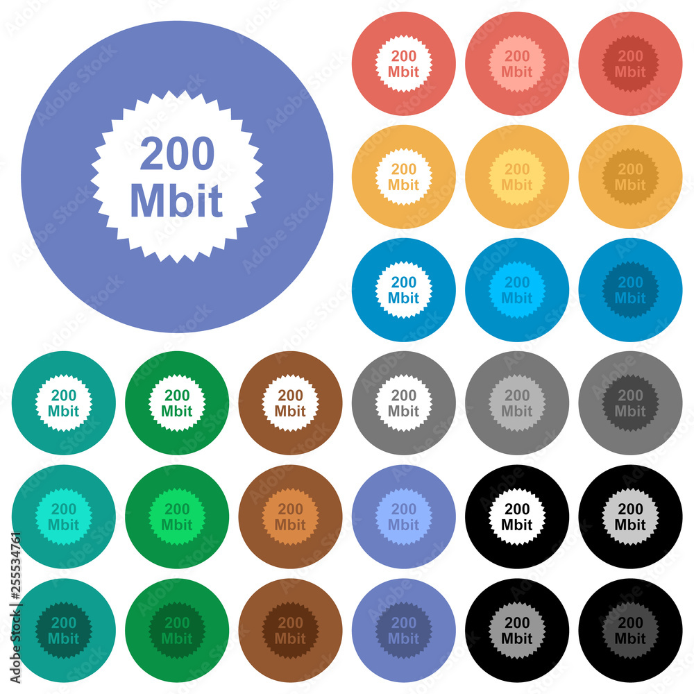 200 mbit guarantee sticker round flat multi colored icons