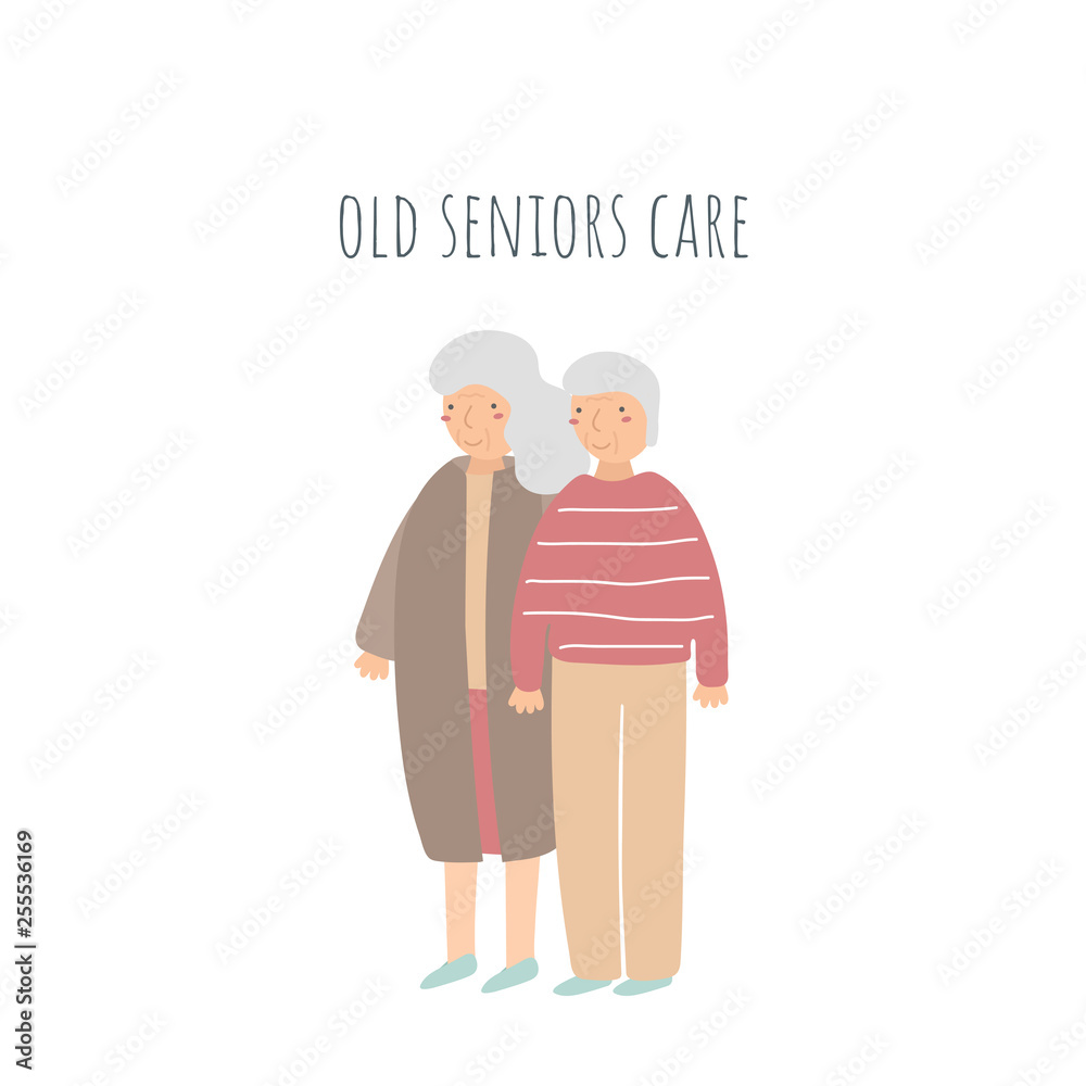 Old seniors care background, card,postcard, banner with old woman and man. Old seniors care background, card,postcard, banner with old woman and man.