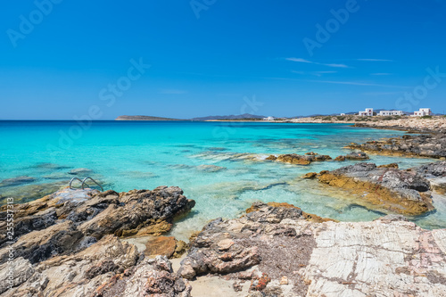 Rocky beach with amazing tranquil water on Paros island, Cyclade