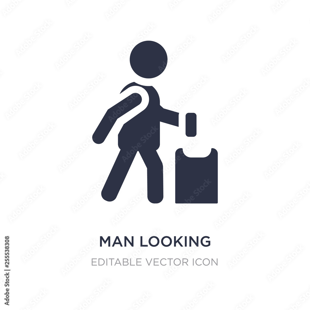 man looking through the garbage container icon on white background. Simple element illustration from People concept.