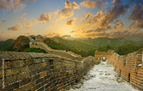 Sunset on the great wall of China,Jinshanling	 photo