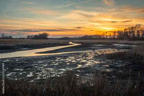 Sunset over the pond near Piaseczno  Masovia  Poland