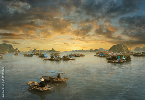 Sunset in ha long bay,Vietnam 