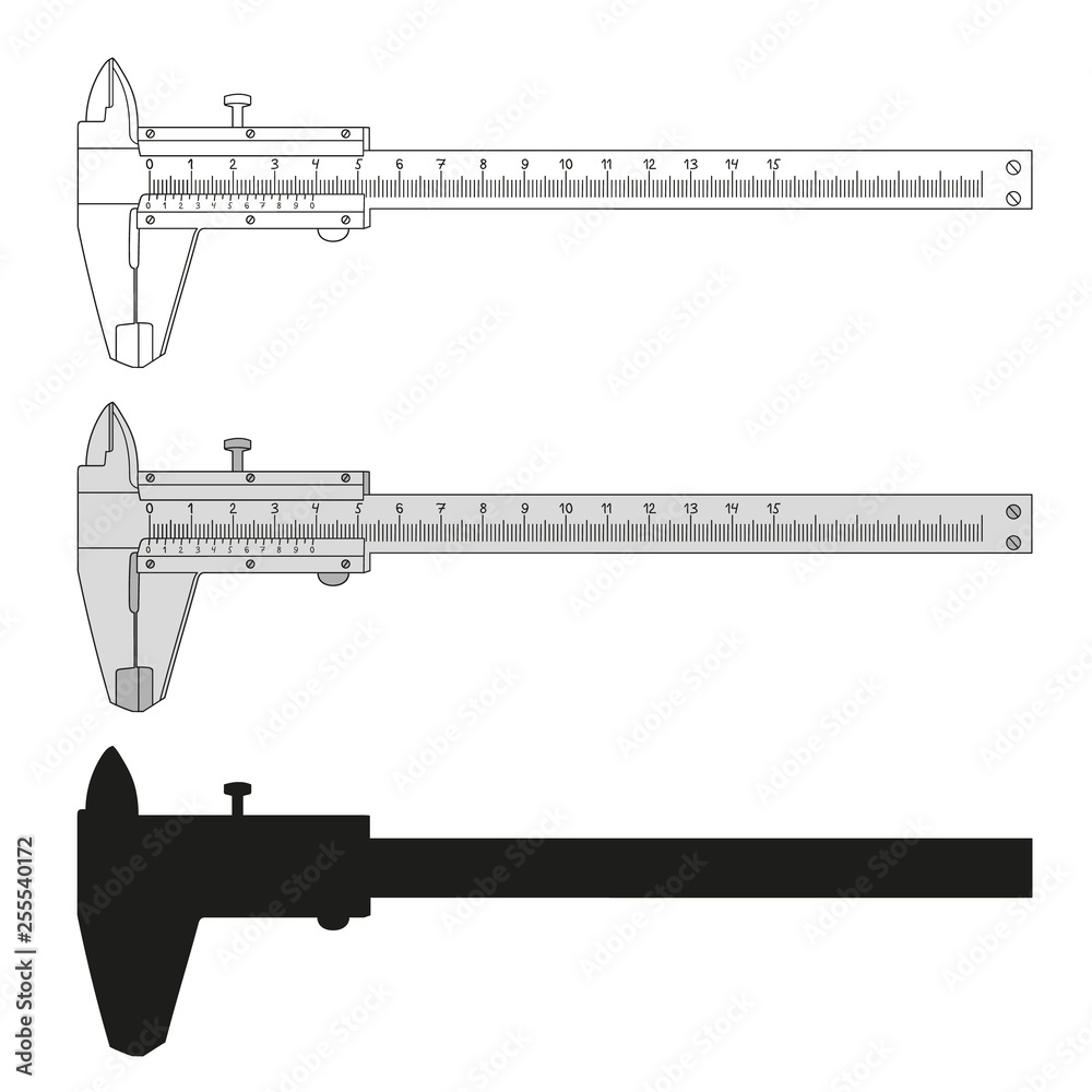 Set of calipers in different styles. Calipers silhouette. Vector illustration. Set of calipers in different styles. Calipers silhouette. Vector illustration.