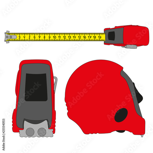 Set of industrial measuring tapes from different sides. Vector illustration.