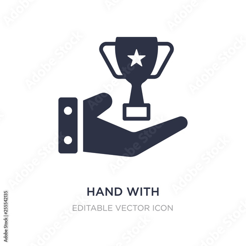 hand with champions cup icon on white background. Simple element illustration from Signs concept.
