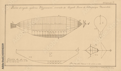 Desenho da patente brasileira de Augusto Severo de Albuquerque Maranhão (1864-1902) para o dirigível Bartholomeu de Gusmão. Data: 1º de outubro de 1892 photo