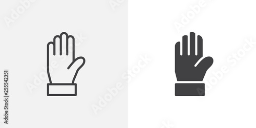 Warning hand icon. line and glyph version, outline and filled vector sign. Stop gesture hand linear and full pictogram. Symbol, logo illustration. Different style icons set