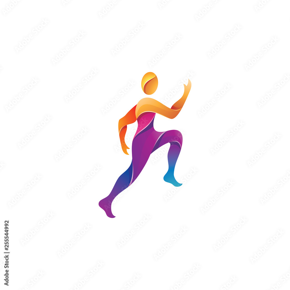 Abstract Gradient Color of Human People Sport Running Active Move Logo Icon