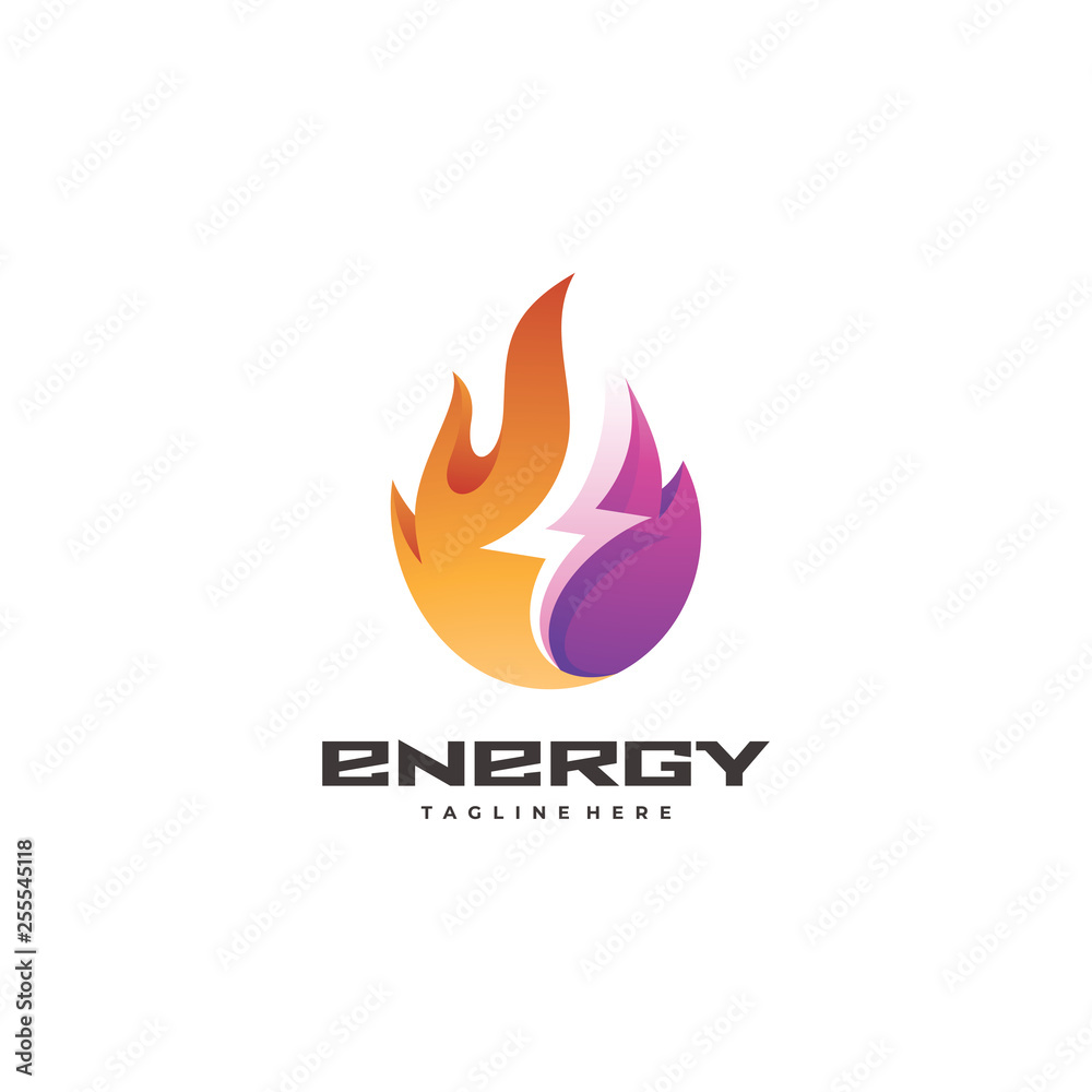 Gradient Color Style of Fire and Lightning Energy Logo Icon Gradient Color Style of Fire and Lightning Energy Logo Icon
