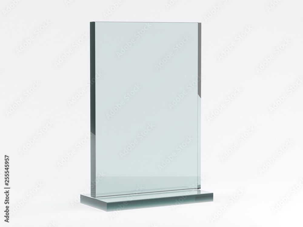 Glass stand for booklets on white background. Mockup. 3D Glass stand for booklets on white background. Mockup. 3D