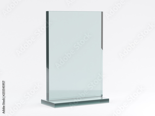 Glass stand for booklets on white background. Mockup. 3D