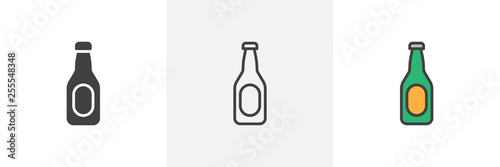 Beer bottle icon. Line, glyph and filled outline colorful version, lager beer bottle outline and filled vector sign. Bar symbol, logo illustration. Different style icons set. Vector graphics