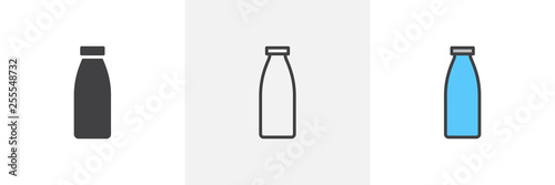 Milk bottle icon. Line, glyph and filled outline colorful version, bottle of milk outline and filled vector sign. Breakfast symbol, logo illustration. Different style icons set. Vector graphics photo
