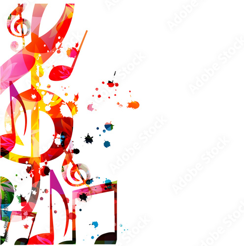 Music background with colorful music notes vector illustration design. Artistic music festival poster, live concert events, party flyer, music notes signs and symbols
