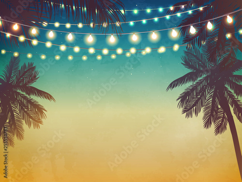Decorative holiday lights. Background in beach style