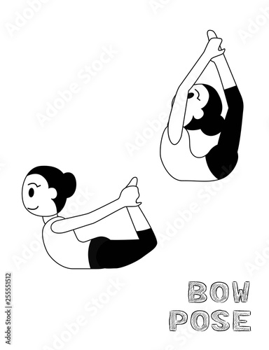 Yoga Bow Pose Cartoon Vector Illustration Monochrome