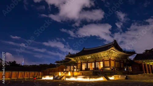 Time lapse Night view of Changgyeonggung palace. photo