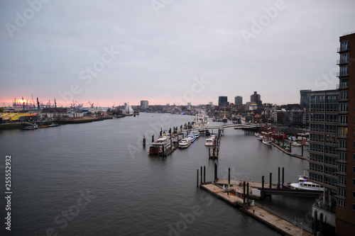 Hamburg Harbor with ships & buildings