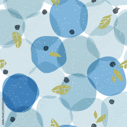 Creative seamless pattern with blue berry. Polka dot background in scandinavian style. Hand drawn vector illustration for print, design, fabric.