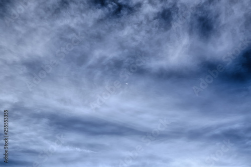 "The Little Moon" late afternoon wide angle sky with moon and clouds Zen Duder Man in the Moon Collection