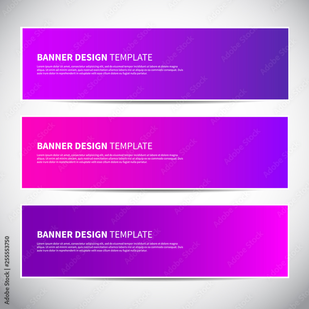 Banners or headers with trendy bright pink and purple gradient colorful background