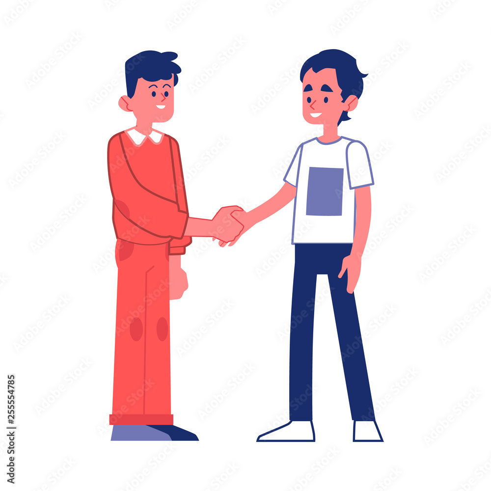 Fototapeta premium Vector two young man shaking hands with smile