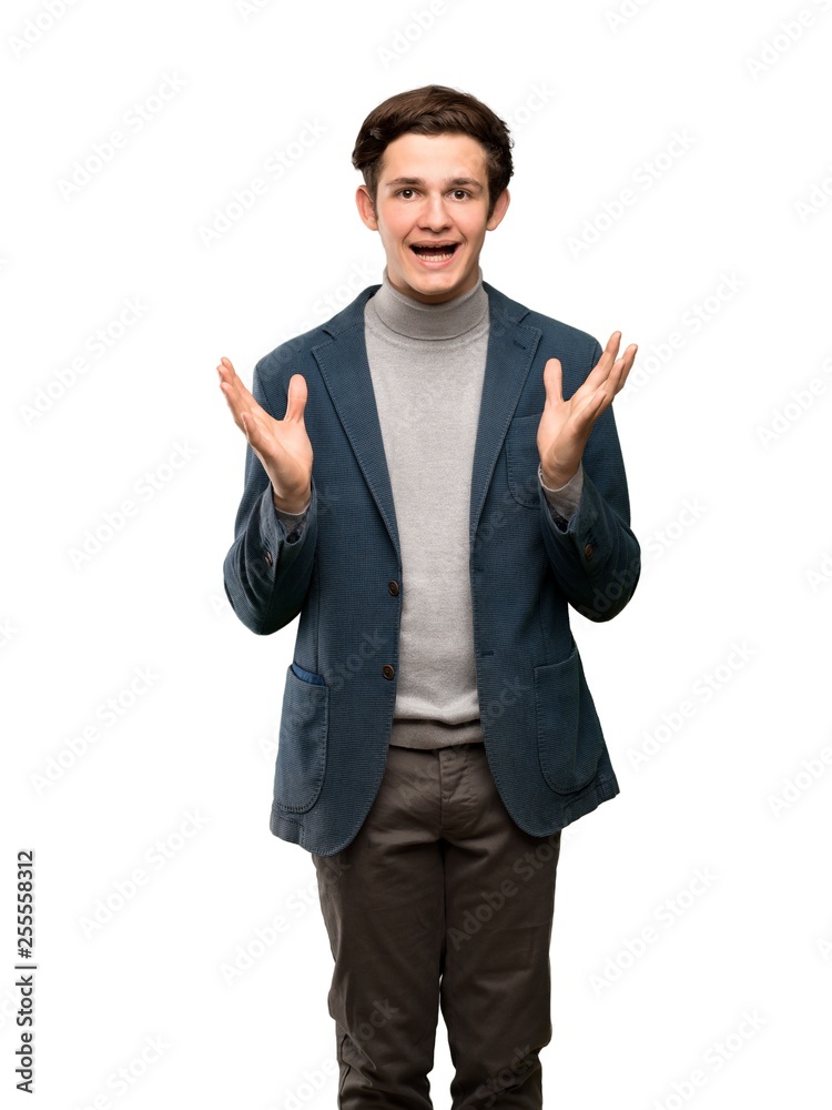 Teenager man with turtleneck with shocked facial expression over isolated white background Teenager man with turtleneck with shocked facial expression over isolated white background