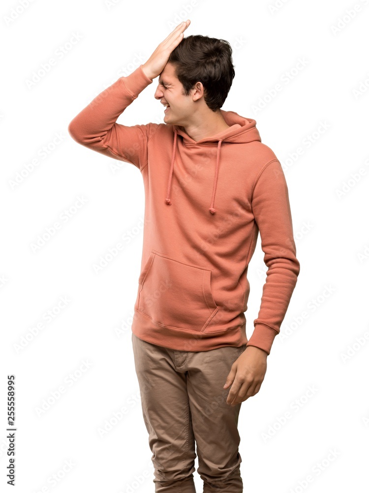 Teenager man with sweatshirt has realized something and intending the solution over isolated white background Teenager man with sweatshirt has realized something and intending the solution over isolated white background