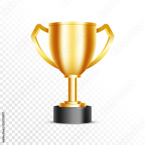 Golden shiny cricket winning trophy on PNG background.