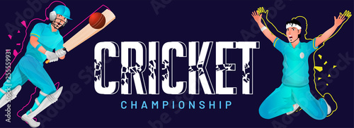 Cricket Championship header or banner design with cricket player in playing action.